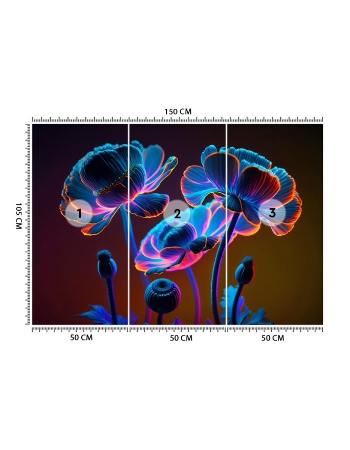 Wall mural for living room - Neon flowers nature | FEEBY