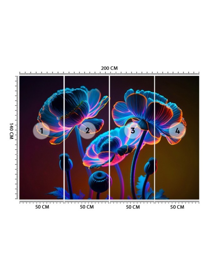 Wall mural for living room - Neon flowers nature | FEEBY