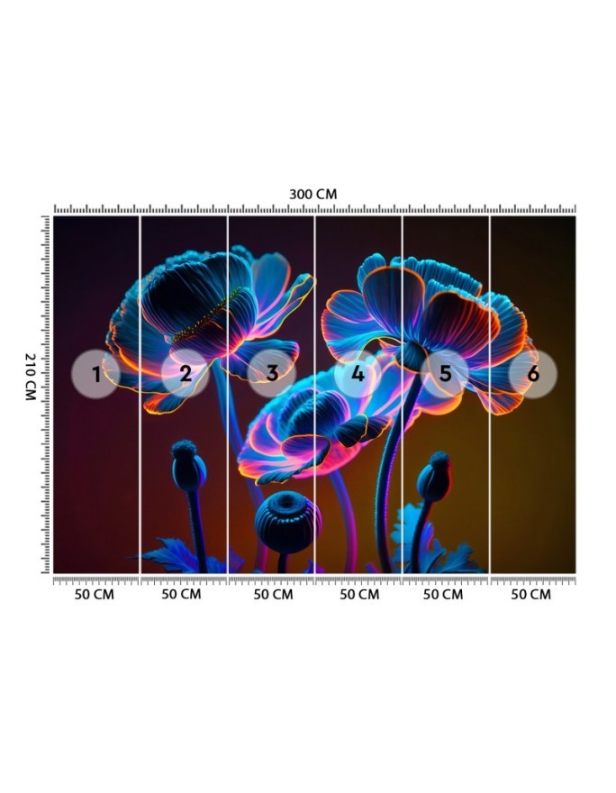 Wall mural for living room - Neon flowers nature | FEEBY