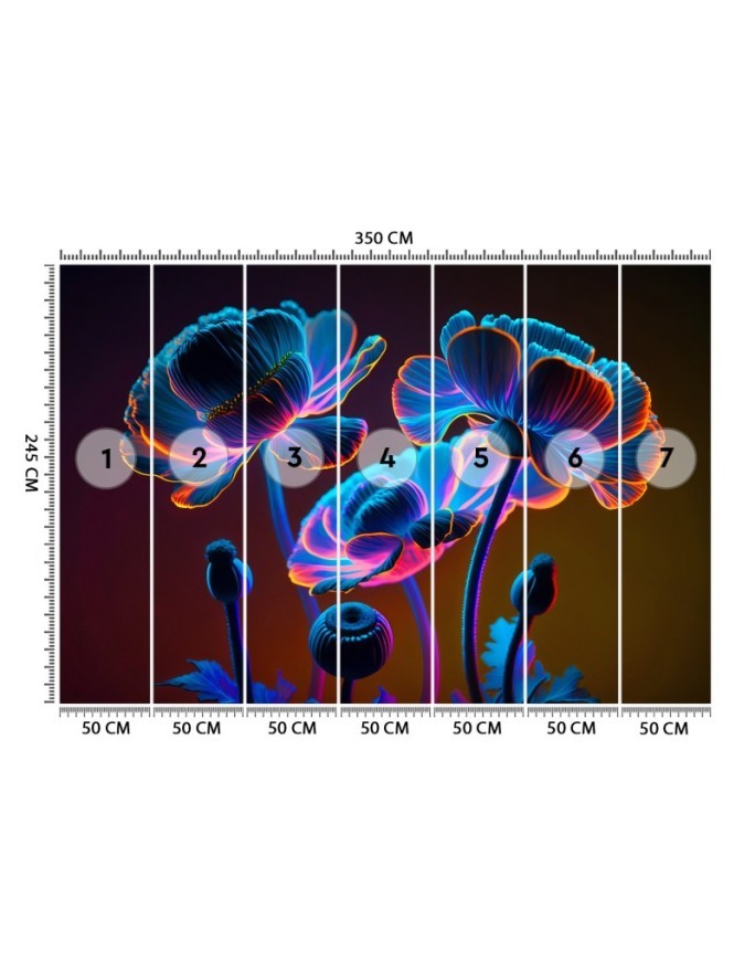 Wall mural for living room - Neon flowers nature | FEEBY