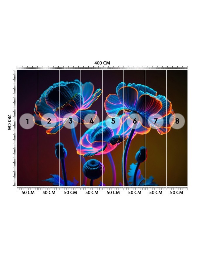 Wall mural for living room - Neon flowers nature | FEEBY