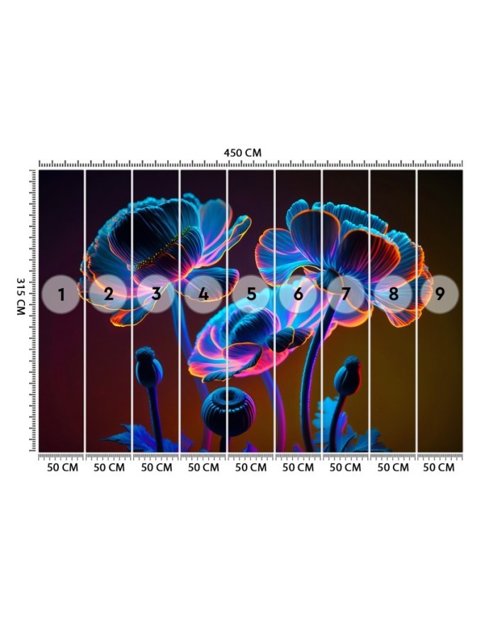 Wall mural for living room - Neon flowers nature | FEEBY