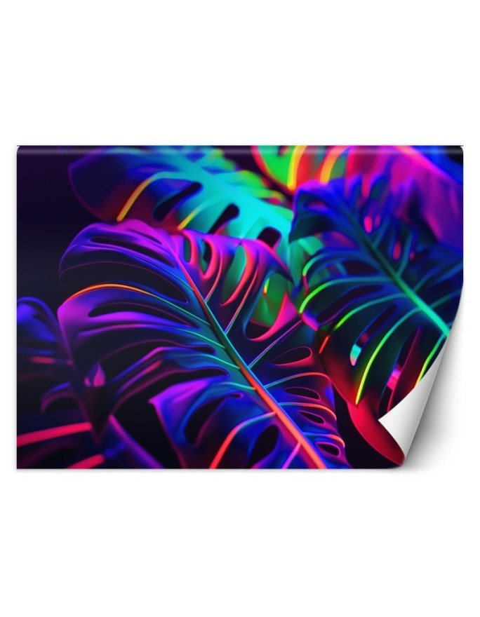 Modern wallpaper - Monstera leaves in neon colors | FEEBY