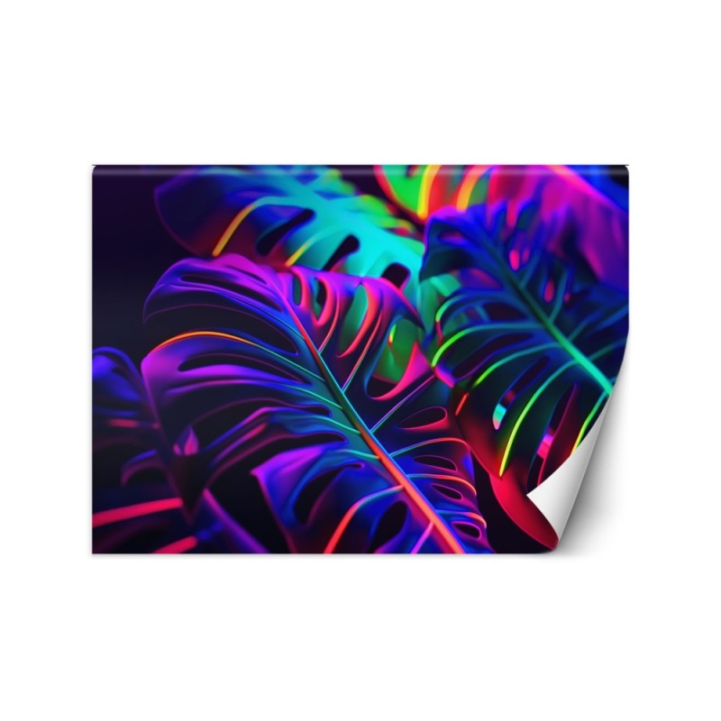 Modern wallpaper - Monstera leaves in neon colors | FEEBY