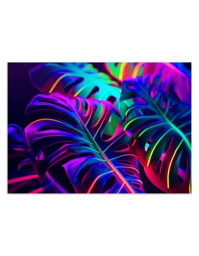 Modern wallpaper - Monstera leaves in neon colors | FEEBY
