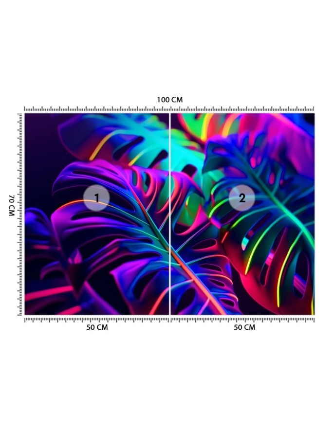 Modern wallpaper - Monstera leaves in neon colors | FEEBY
