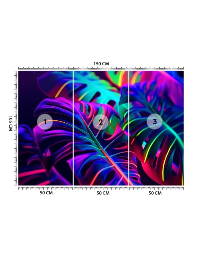 Modern wallpaper - Monstera leaves in neon colors | FEEBY