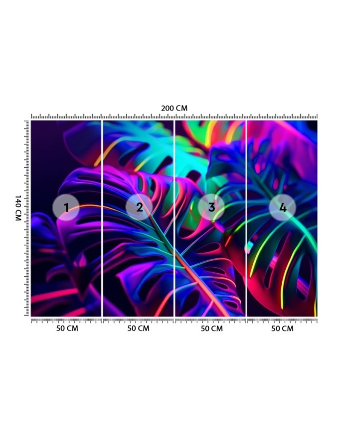 Modern wallpaper - Monstera leaves in neon colors | FEEBY
