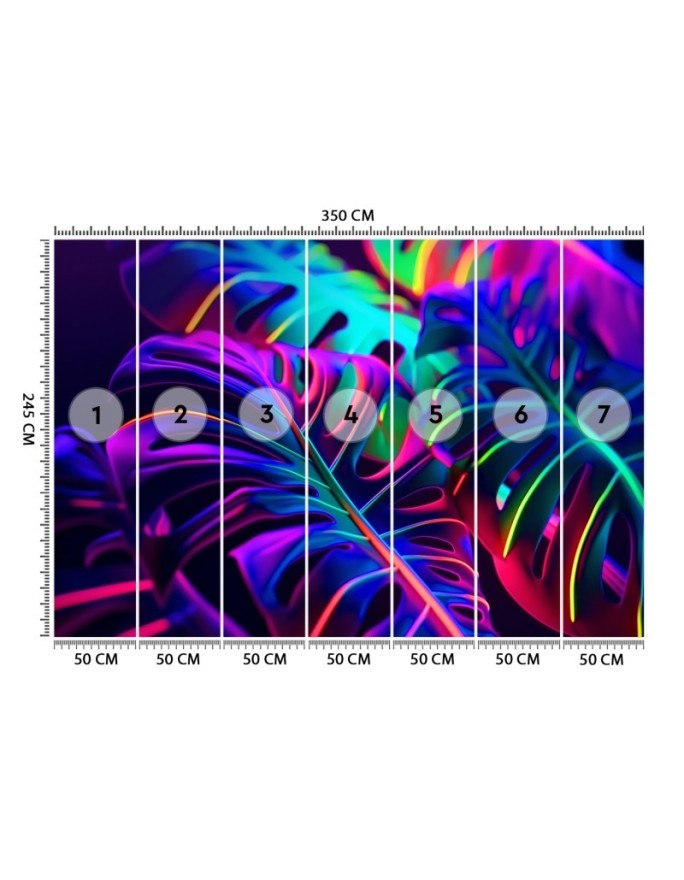 Modern wallpaper - Monstera leaves in neon colors | FEEBY