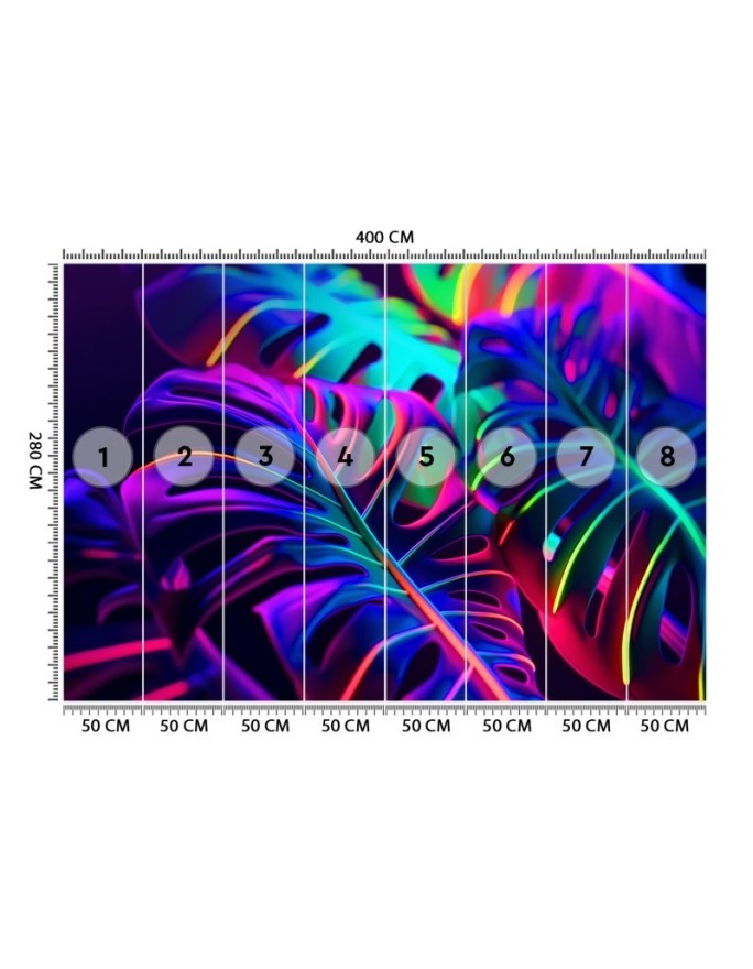 Modern wallpaper - Monstera leaves in neon colors | FEEBY
