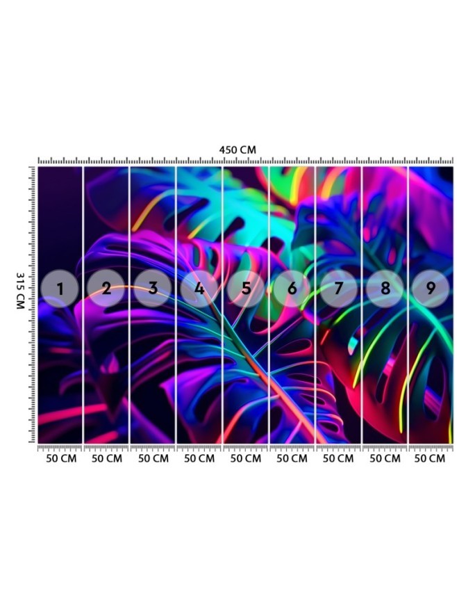Modern wallpaper - Monstera leaves in neon colors | FEEBY