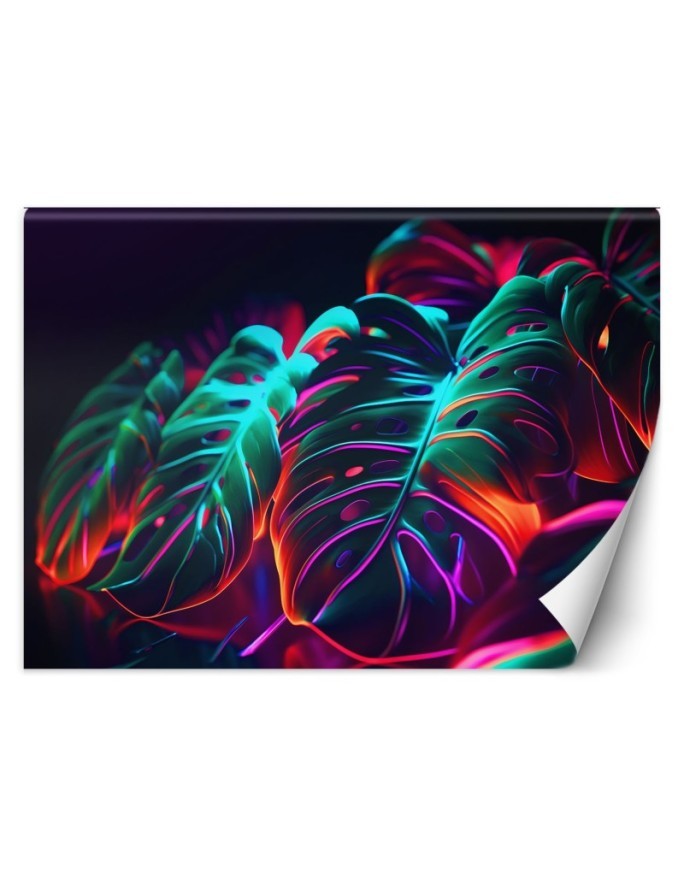 Modern wallpaper - Monstera leaves in futuristic style | FEEBY