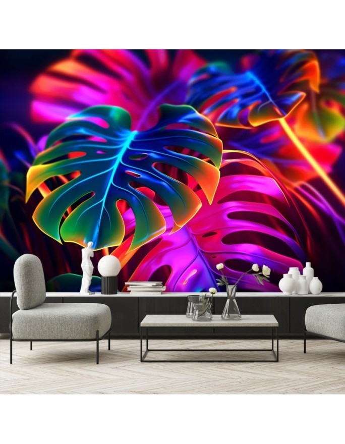 Wall mural - Monstera fluorescent leaves | FEEBY