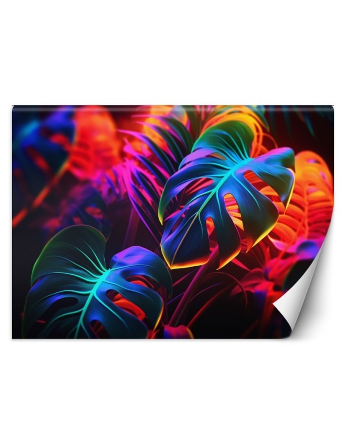 Modern wall mural - Monstera leaves in neon colors | FEEBY