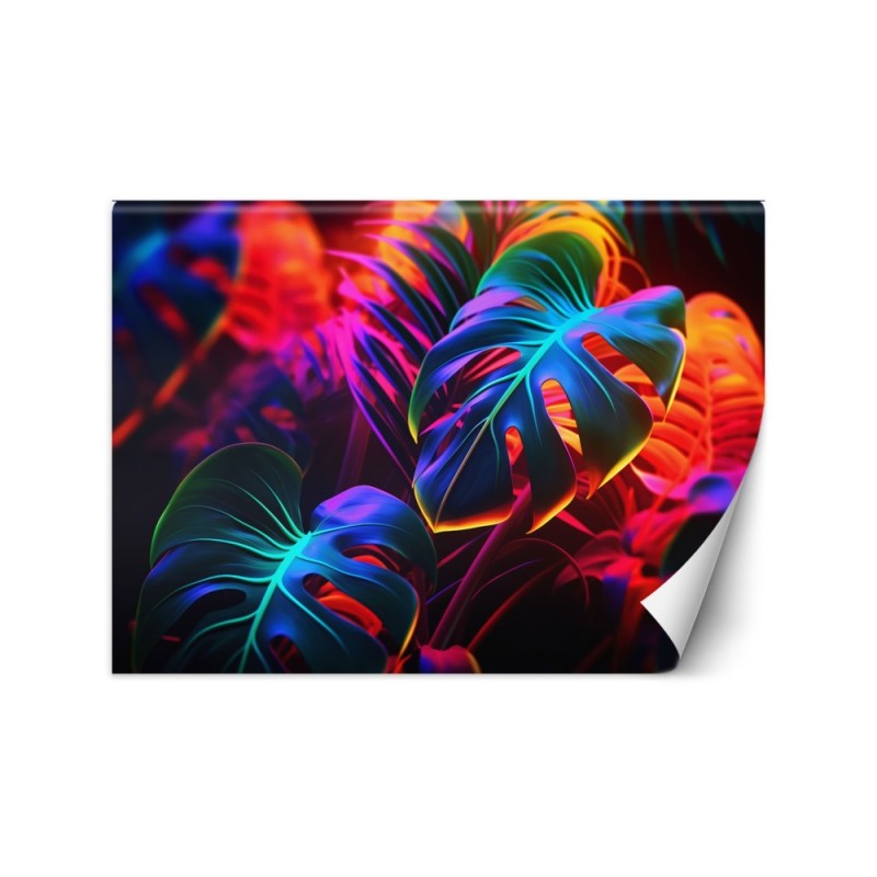 Modern wall mural - Monstera leaves in neon colors | FEEBY