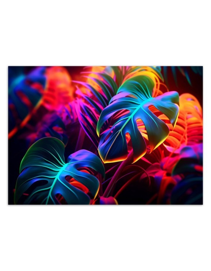 Modern wall mural - Monstera leaves in neon colors | FEEBY