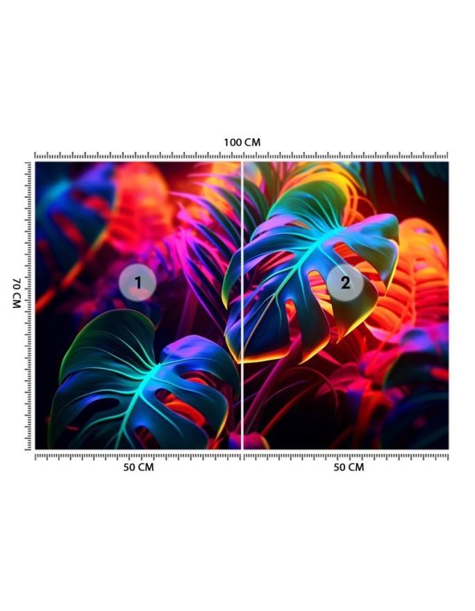 Modern wall mural - Monstera leaves in neon colors | FEEBY
