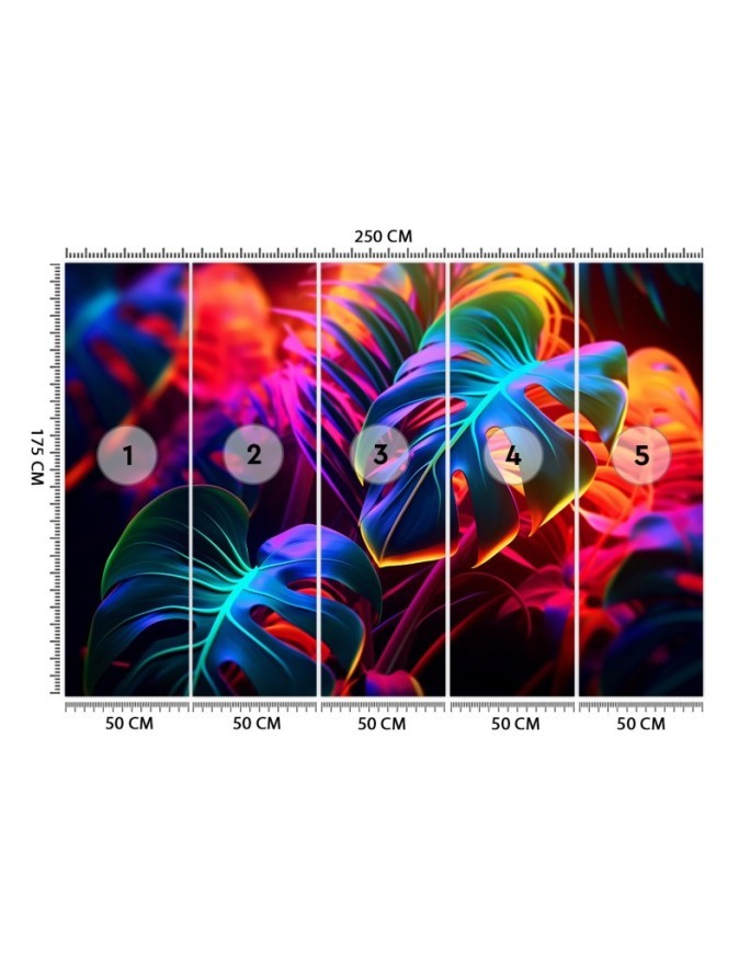 Modern wall mural - Monstera leaves in neon colors | FEEBY