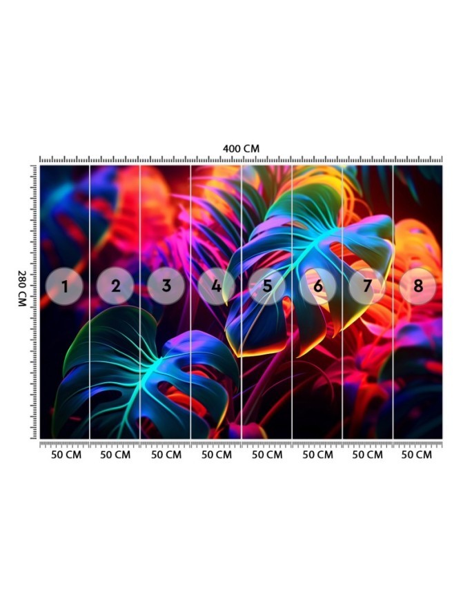 Modern wall mural - Monstera leaves in neon colors | FEEBY