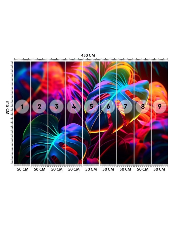 Modern wall mural - Monstera leaves in neon colors | FEEBY