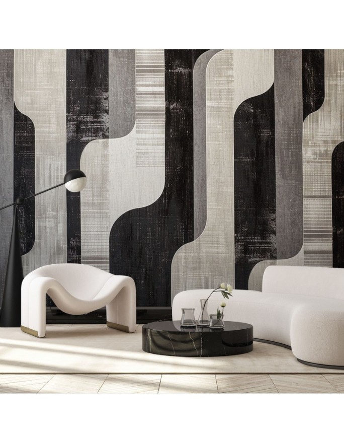 Wall mural for living room - Grey geometric abstraction | FEEBY