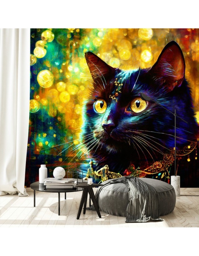 Wall mural for bedroom - Black Cat Abstraction | FEEBY